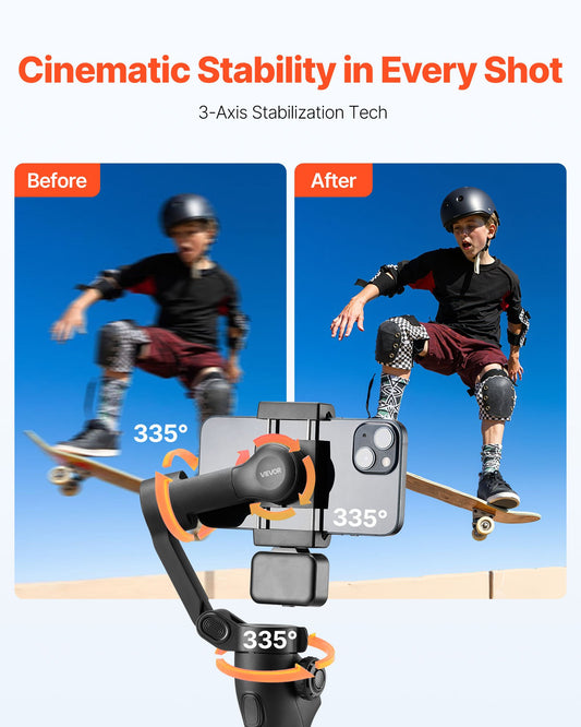 3-Axis Phone Gimbal Stabilizer with LED Fill Light | Handheld Smartphone Stabilizer for iPhone & Android Video Recording