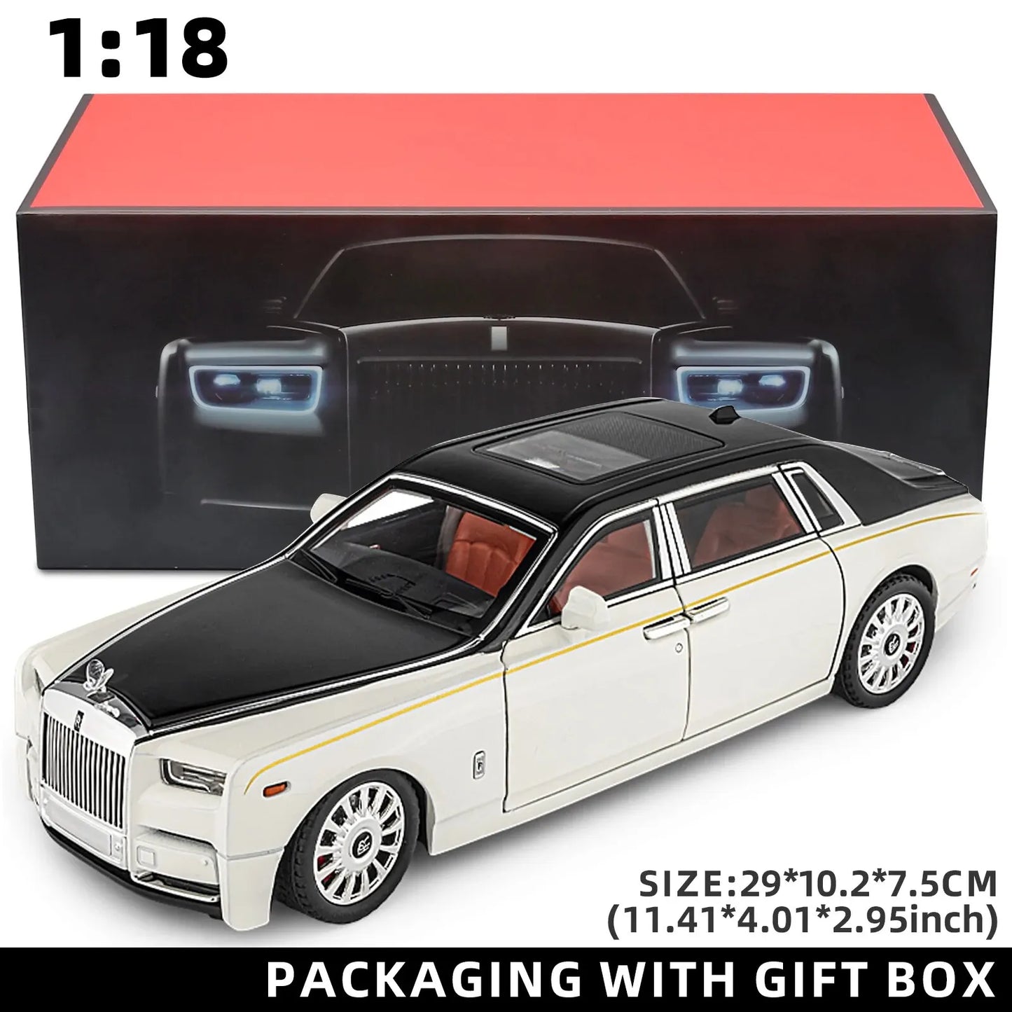 1:18 Rolls-Royce Phantom Diecast Model Car | Zinc Alloy Pull-Back Toy with Sound & Light | Realistic Luxury Car Collectible