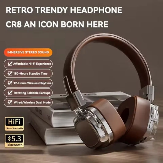 2025 Bluetooth 5.3 Foldable Wireless Headphones | Retro Over-Ear DJ Stereo Gaming Headset with Deep Bass