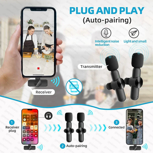 Wireless Lavalier Microphone | Mini Portable Mic for iPhone & Android – Live Broadcast, Video Recording & Gaming