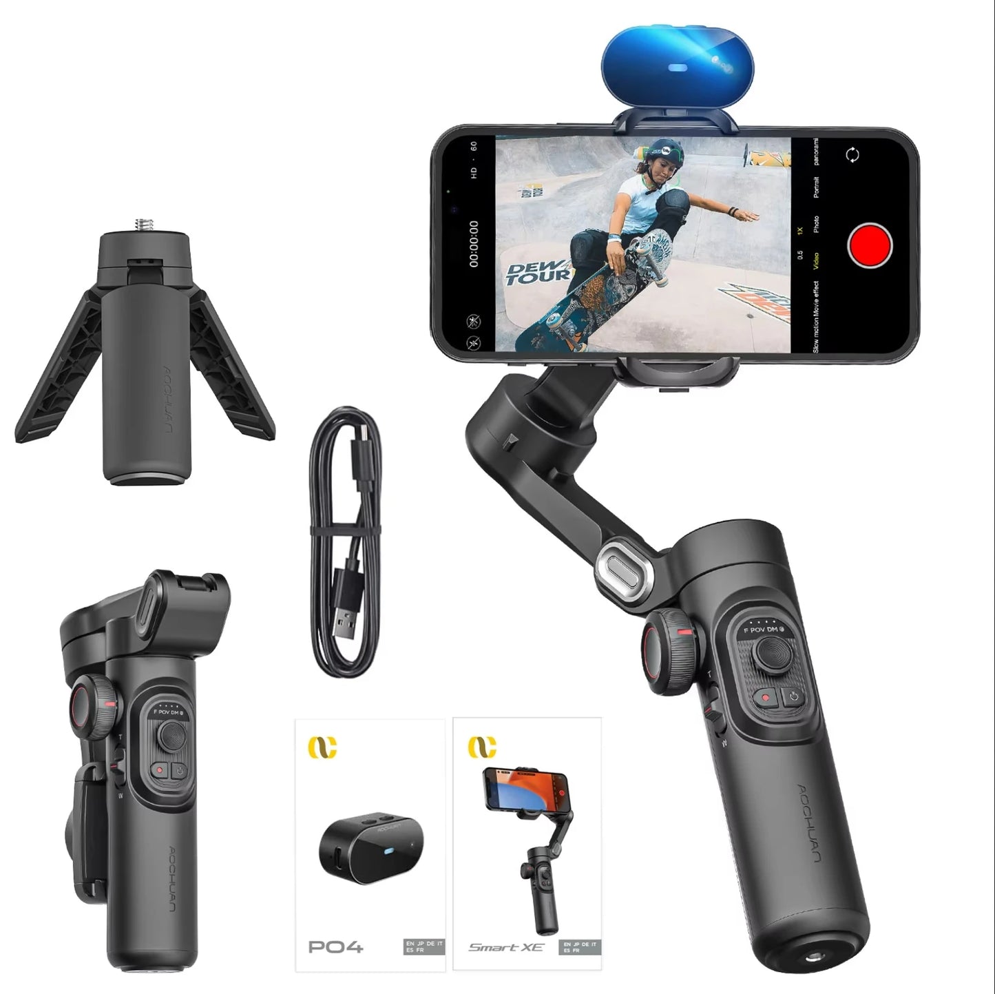 AOCHUAN SmartXE 3-Axis Handheld Gimbal Stabilizer for iPhone & Android | AI Face Tracking Vlog Gimbal for TikTok & YouTube