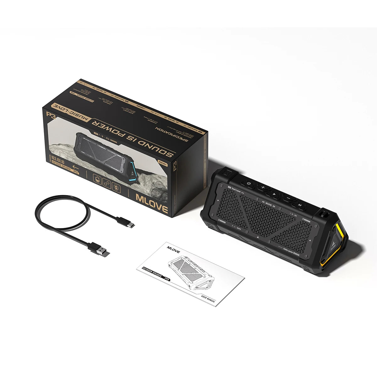 MLOVE P3 Outdoor Bluetooth Speaker | 40W Stereo Sound, IPX7 Waterproof, RGB Lights & Micro SD Support