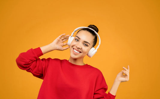 female with wireless headphones