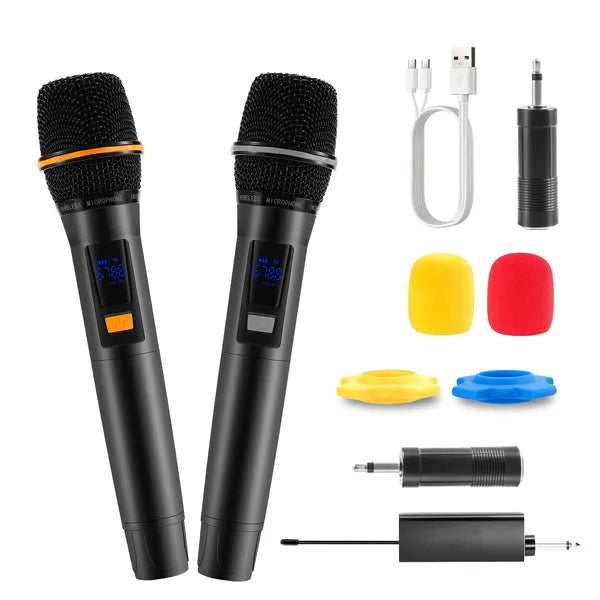 UHF Rechargeable Wireless Microphones | Metal Handheld Dynamic Mics with 262FT Range for Karaoke, DJ, Wedding & Outdoor Events