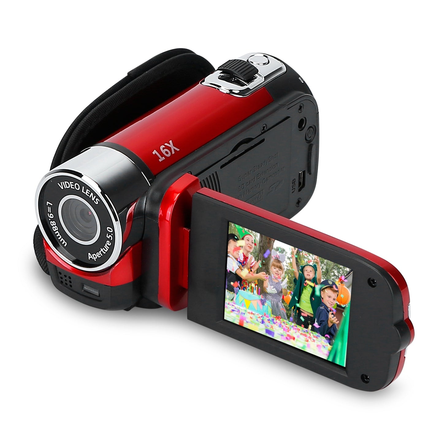 HD 1080P Digital Video Camcorder | 2.7" Screen, 16X Zoom, 270° Rotating Kid Camera with Fill Light & Rechargeable Battery (Black-Red)