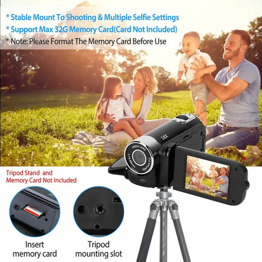 HD 1080P Digital Video Camcorder | 2.7" Screen 16X Zoom DV Camera with 270° Rotation, Fill Light & Rechargeable Battery (GPCT2659)