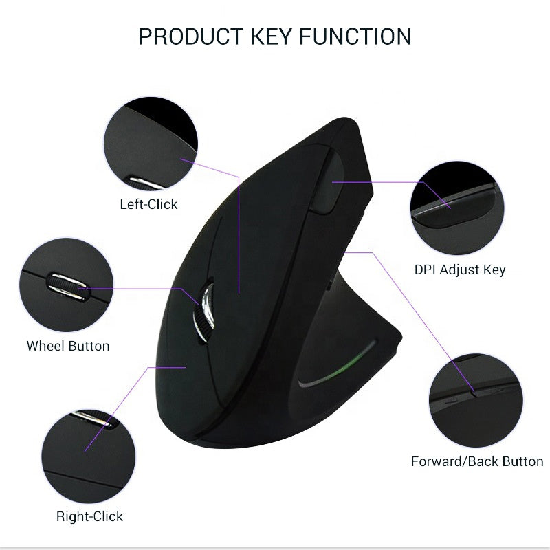 Ergonomic Rechargeable 2.4G Wireless Vertical Mouse | Adjustable DPI Optical Mouse for PC, Laptop & Mac
