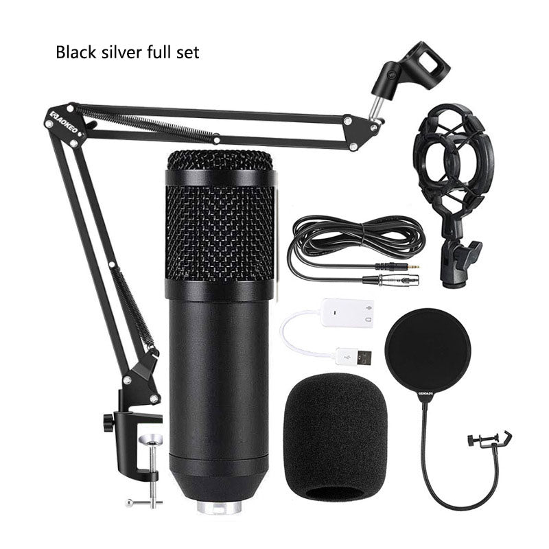 BM800 Condenser Microphone with V8 Sound Card | Large Diaphragm Live Broadcast & Recording Set for PC, Streaming, Podcasting