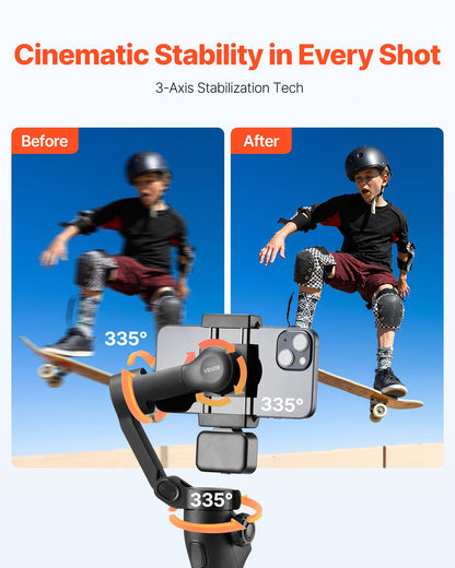 3-Axis Phone Gimbal Stabilizer with LED Fill Light | Handheld Smartphone Stabilizer for iPhone & Android Video Recording