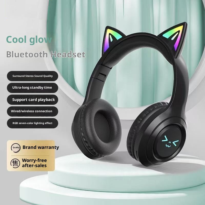 Cute Cat Ear Wireless Bluetooth Headphones | LED Stereo Headset for Kids & Teens