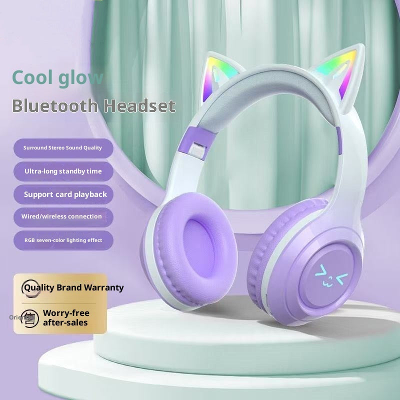 Cute Cat Ear Wireless Bluetooth Headphones | LED Stereo Headset for Kids & Teens