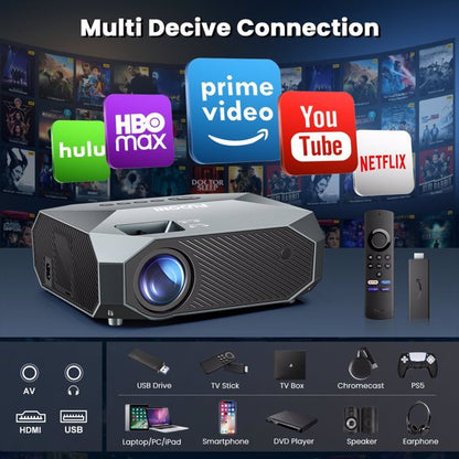 Native 1080P Projector with 5G WiFi & Bluetooth | 4K Supported Smart Projector for Phone, PC, TV Stick & PS5