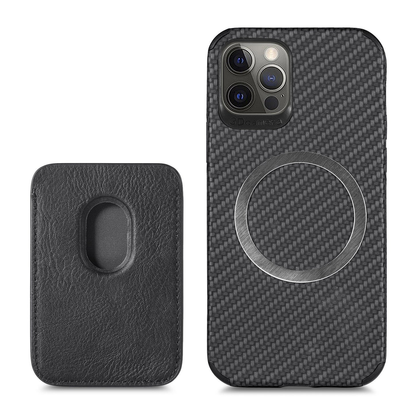 Magnetic Card Holder iPhone Case | XR Carbon Fiber Pattern Protective Cover