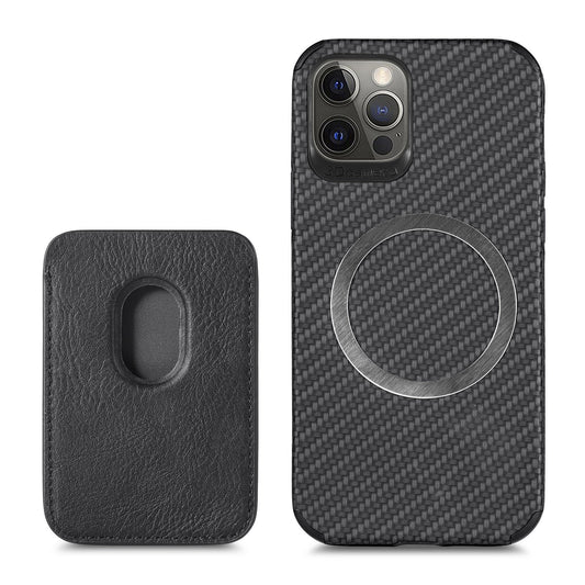Magnetic Card Holder iPhone Case | XR Carbon Fiber Pattern Protective Cover