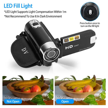 HD 1080P Digital Video Camcorder | 2.7" Screen 16X Zoom DV Camera with 270° Rotation, Fill Light & Rechargeable Battery (GPCT2659)