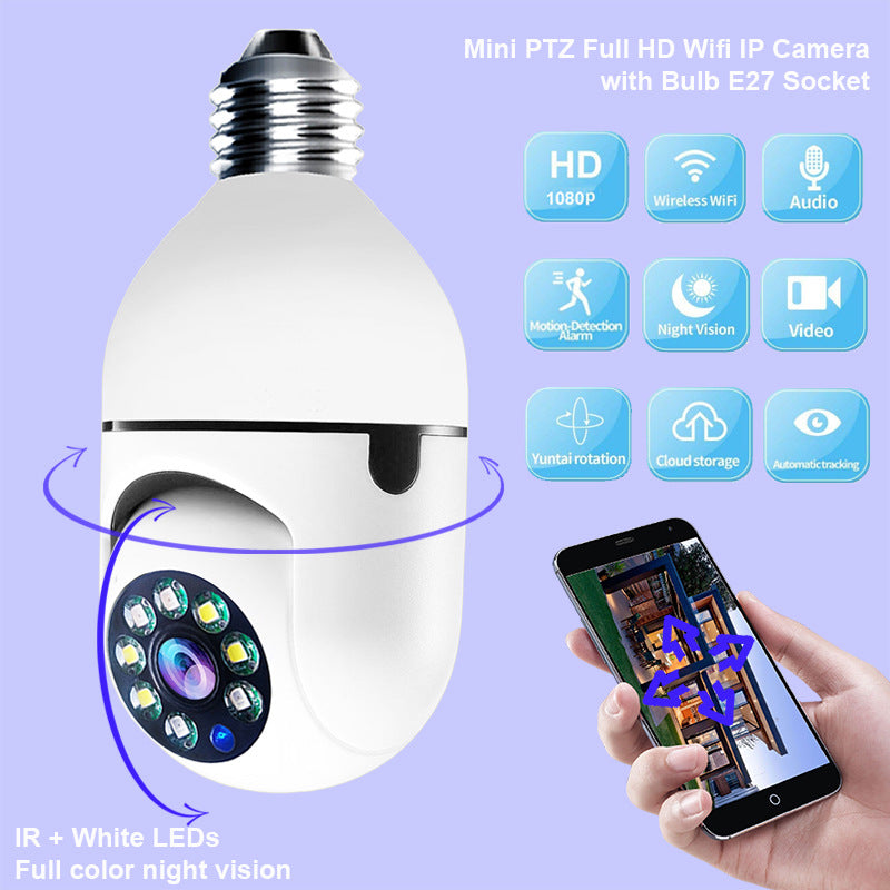 1080P WiFi Bulb Camera E27 | 4X Zoom Smart Home Security Camera with Alarm & 5G WiFi