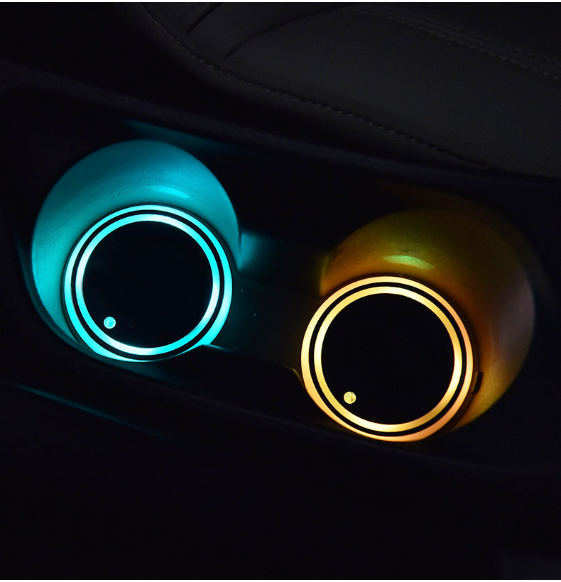 Colorful LED Cup Holder Coaster | Solar & USB Charging Non-Slip Ambient Car Light