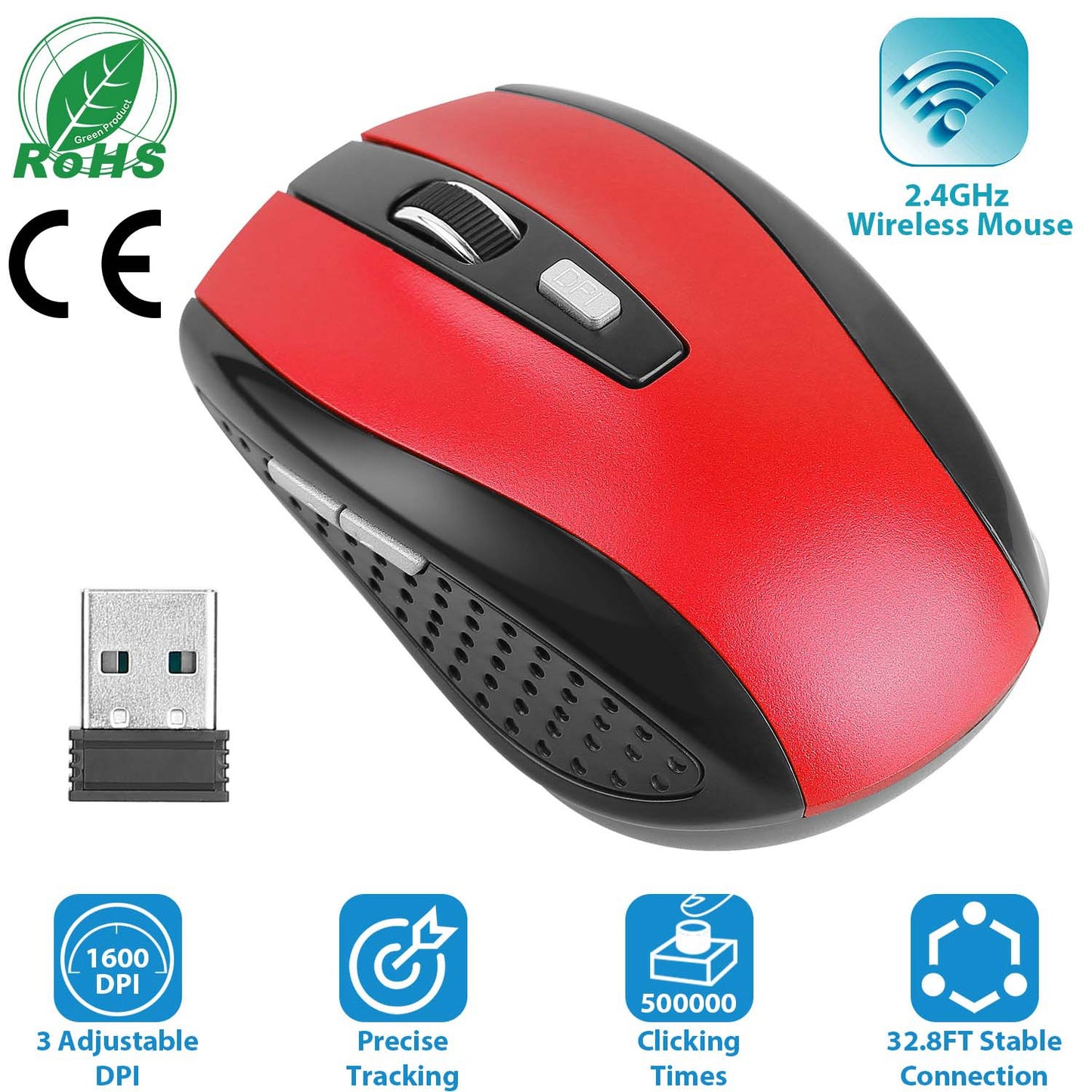 2.4G Wireless Gaming Mouse with USB Receiver | Optical Mouse with 3 Adjustable DPI & 6 Buttons for PC, Laptop & MacBook