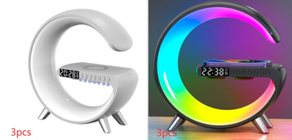 Intelligent G-Shaped LED Lamp | Bluetooth Speaker with Wireless Charger & App Control Atmosphere Light for Bedroom & Home Décor