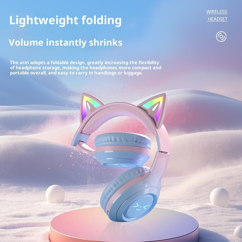 Cute Cat Ear Wireless Bluetooth Headphones | LED Stereo Headset for Kids & Teens