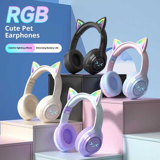 Cute Cat Ear Wireless Bluetooth Headphones | LED Stereo Headset for Kids & Teens