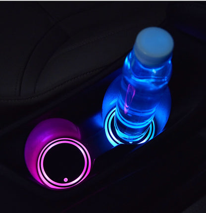 Colorful LED Cup Holder Coaster | Solar & USB Charging Non-Slip Ambient Car Light