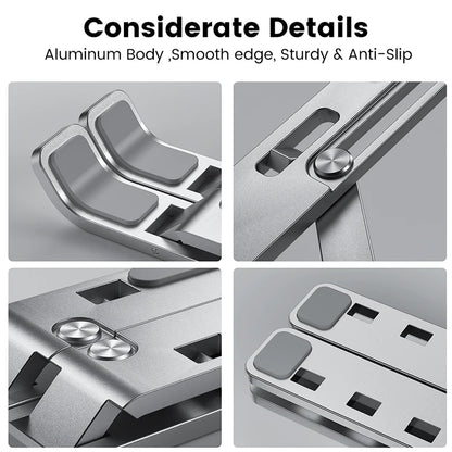 Aluminum Alloy Laptop Stand | Adjustable, Foldable, Portable Notebook Holder with Cooling & Non-Slip Design