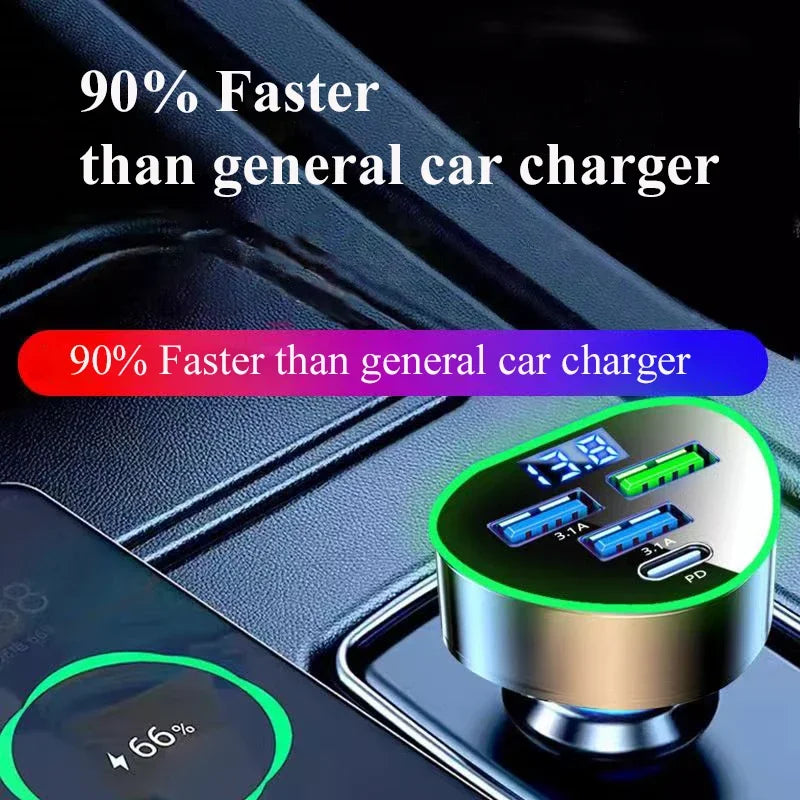 UYUXIO USB-C Car Charger | Super Fast Charging with LED Voltage Display for iPhone, Samsung, Huawei & Android