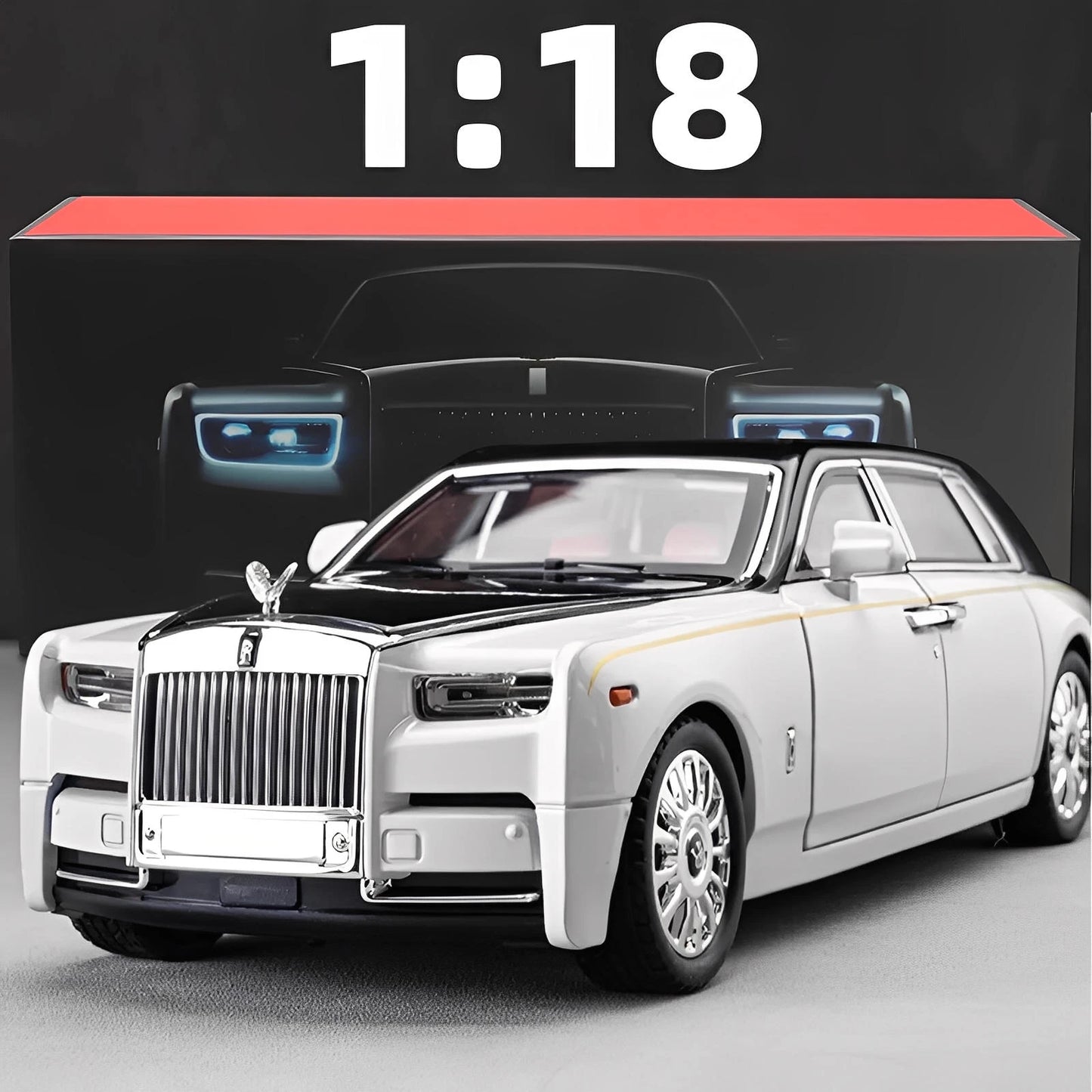 1:18 Rolls-Royce Phantom Diecast Model Car | Zinc Alloy Pull-Back Toy with Sound & Light | Realistic Luxury Car Collectible