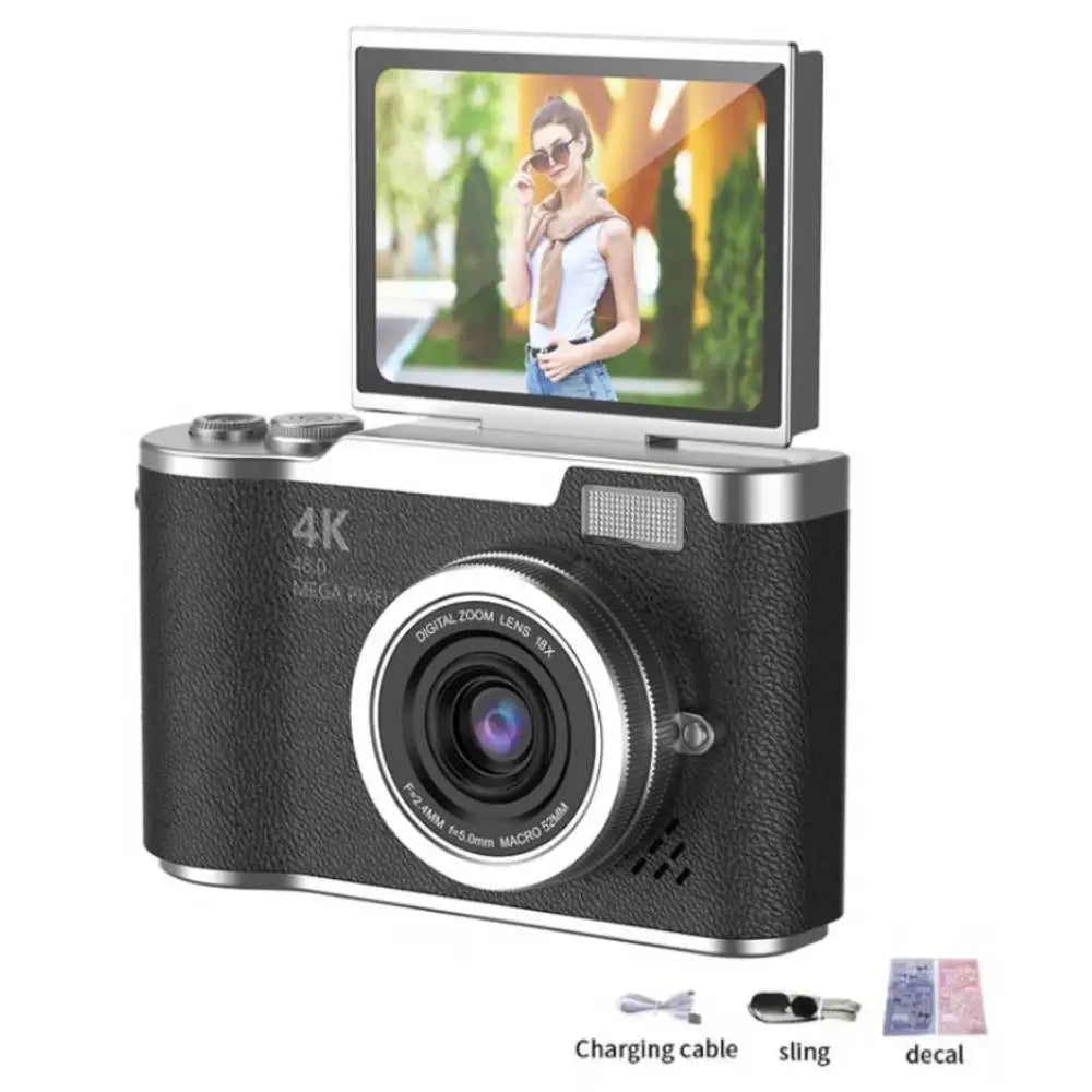 4K Digital Selfie Camera | 48MP CCD Flip Screen Camera with 8X Zoom & 32GB Card