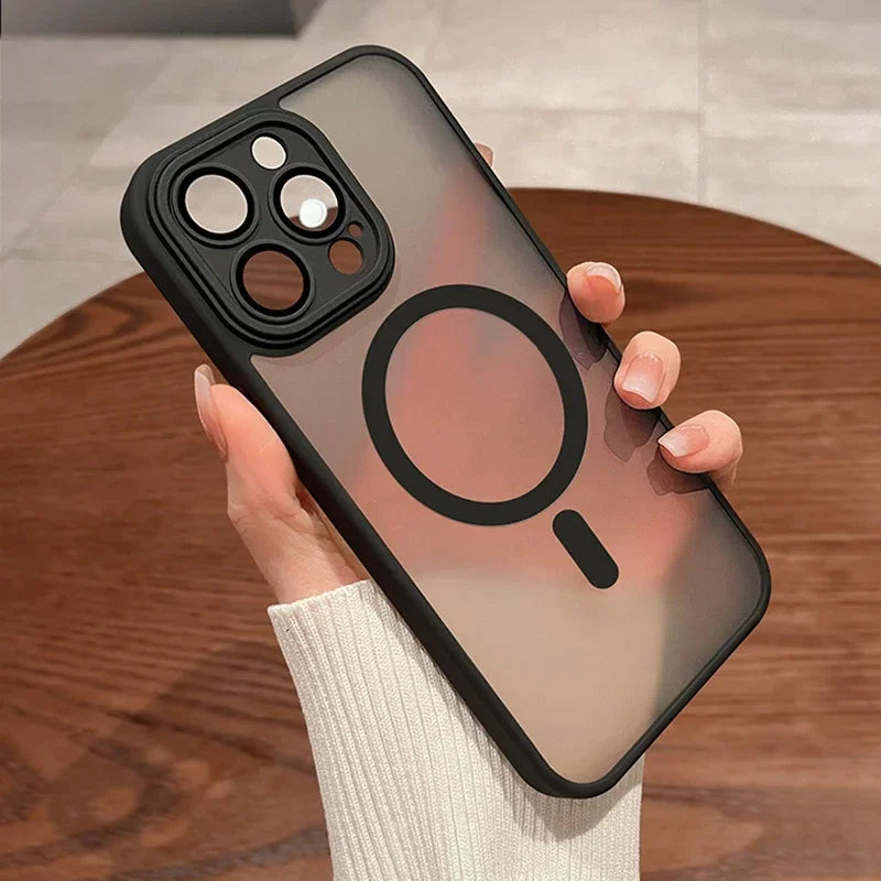 Magnetic Matte Translucent Armor iPhone Case | Luxury Shockproof MagSafe Cover for iPhone 12–17 Pro Max & Plus