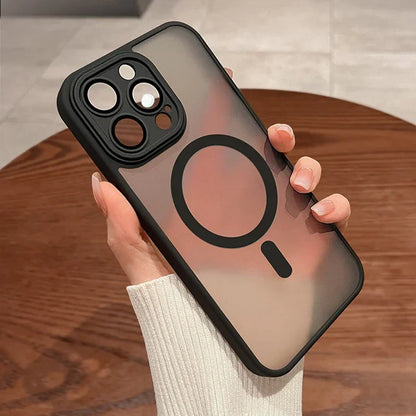 Magnetic Matte Translucent Armor iPhone Case | Luxury Shockproof MagSafe Cover for iPhone 12–17 Pro Max & Plus