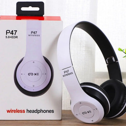 P47 Bluetooth 5.1 Wireless Headphones | Stereo Over-Ear Headset with Black Technology Sound Enhancement