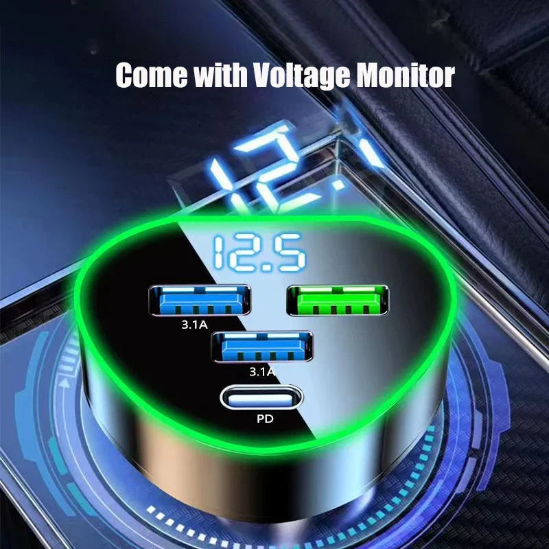 UYUXIO USB-C Car Charger | Super Fast Charging with LED Voltage Display for iPhone, Samsung, Huawei & Android