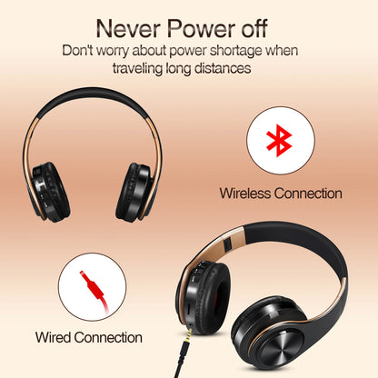 Gold Wireless Bluetooth Headphones | Stereo Earphones with Built-in Mic for Android & iOS