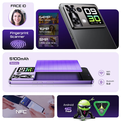 Cubot P90 Smartphone Android 15 | 6.88" 120Hz Display | 24GB RAM + 256GB ROM | G100 Octa-Core 2.2GHz | 64MP AI Camera | 5100mAh | NFC | 4G LTE Mobile Phone