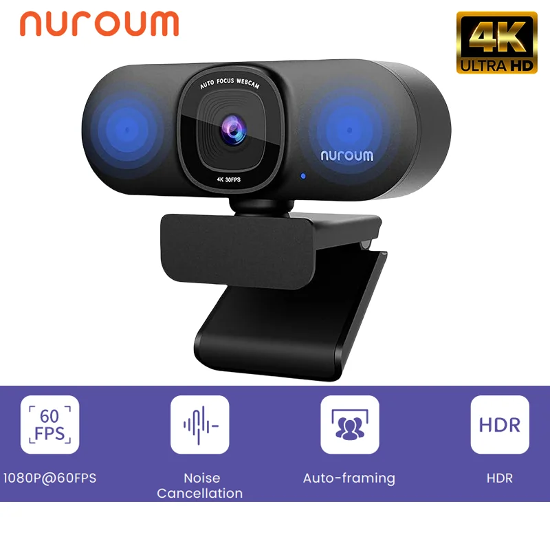 Nuroum V11 1080P USB Webcam | 60FPS Full HD Mini Webcam with Microphone for PC & Laptop