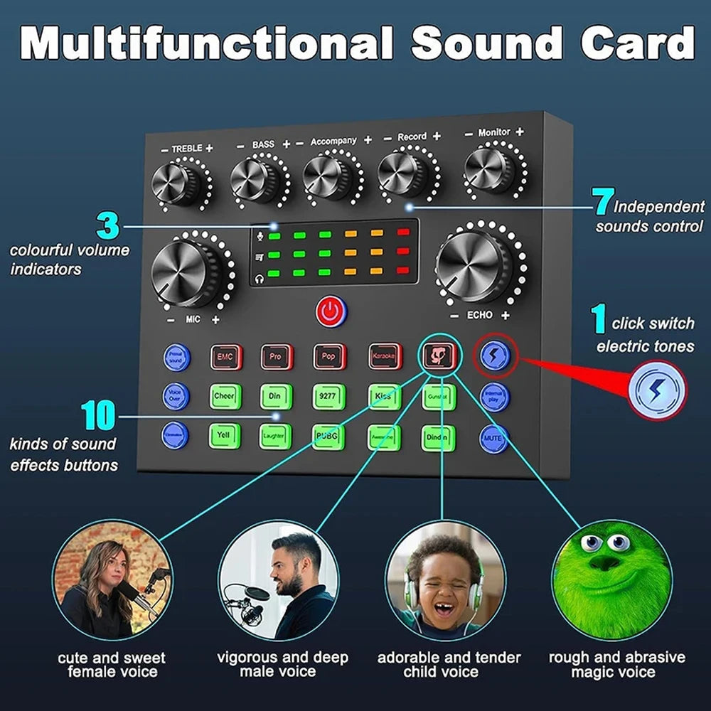 V8S Live Sound Card Bundle | Podcast & Music Recording Set with Microphone for DJs and Live Streaming
