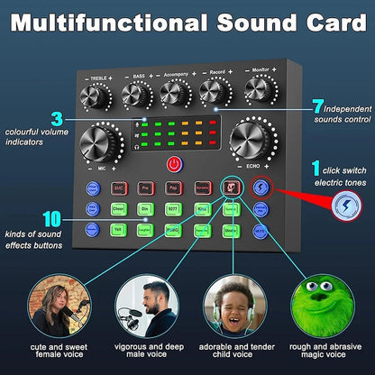 V8S Live Sound Card Bundle | Podcast & Music Recording Set with Microphone for DJs and Live Streaming