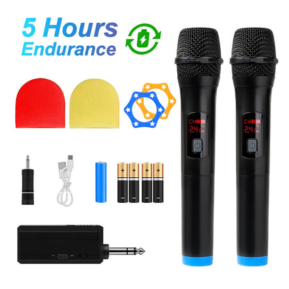 Dual Channel Wireless Microphone System | VHF Handheld Mic Set for Karaoke, Church, and Events