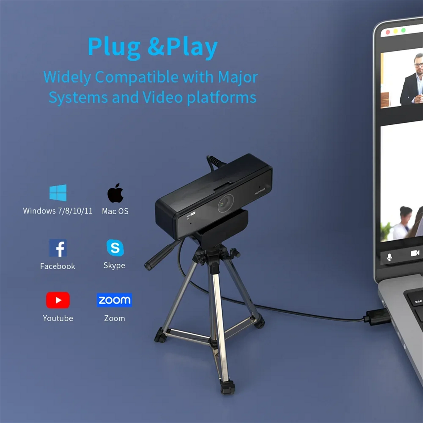 Nuroum V11 1080P USB Webcam | 60FPS Full HD Mini Webcam with Microphone for PC & Laptop