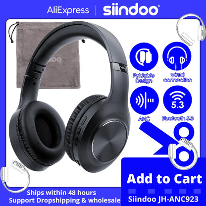 Siindoo JH-ANC923 Wireless Headphones | Active Noise Cancelling Over-Ear Bluetooth Headset with Mic