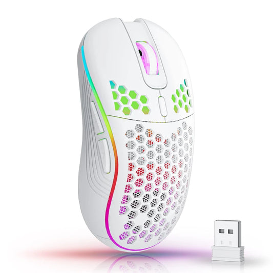 2.4G Wireless RGB Gaming Mouse | Type-C Rechargeable Honeycomb Design Mouse with 6 Buttons & 3-Speed DPI Adjustment