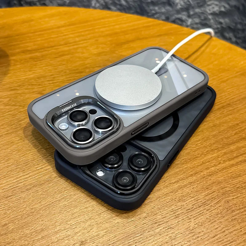 Luxury Magnetic Shockproof iPhone Case | Stand Cover with Glass Lens Protection for iPhone 11–17 Pro Max, Plus & 16E