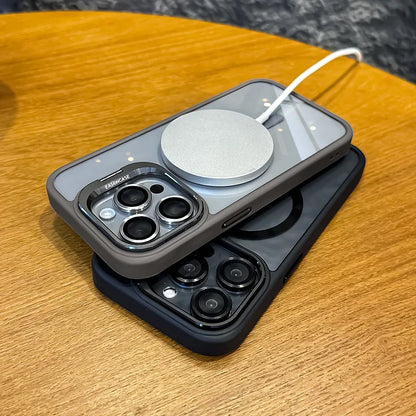 Luxury Magnetic Shockproof iPhone Case | Stand Cover with Glass Lens Protection for iPhone 11–17 Pro Max, Plus & 16E