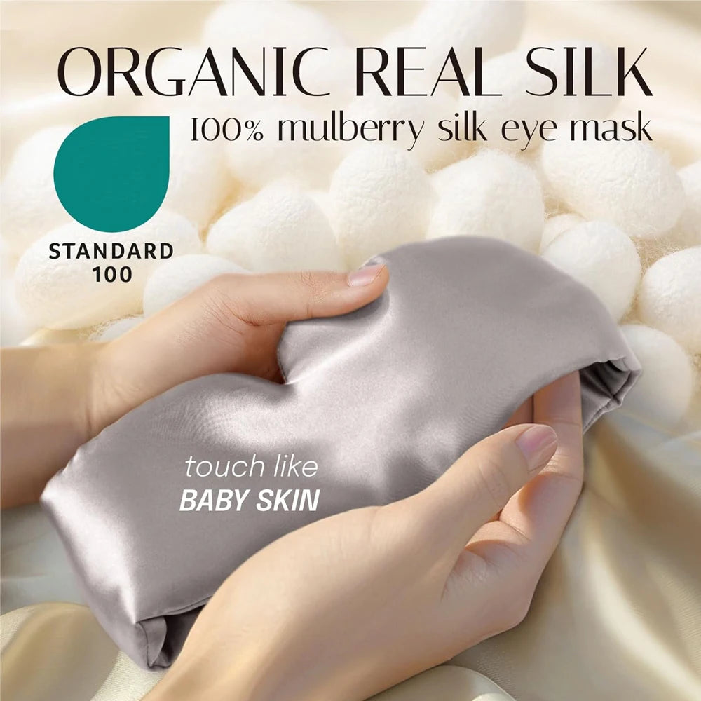 100% Mulberry Silk Sleeping Mask | Soft Padded Eye Mask for Light Blocking & Travel Sleep Aid
