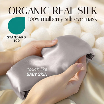100% Mulberry Silk Sleeping Mask | Soft Padded Eye Mask for Light Blocking & Travel Sleep Aid