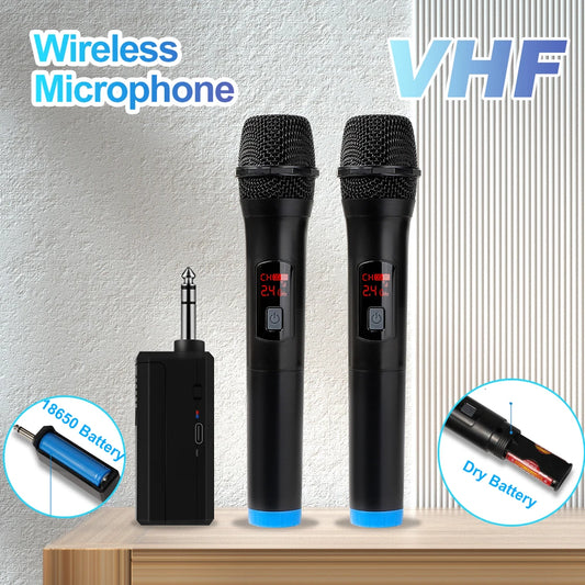 Dual Channel Wireless Microphone System | VHF Handheld Mic Set for Karaoke, Church, and Events