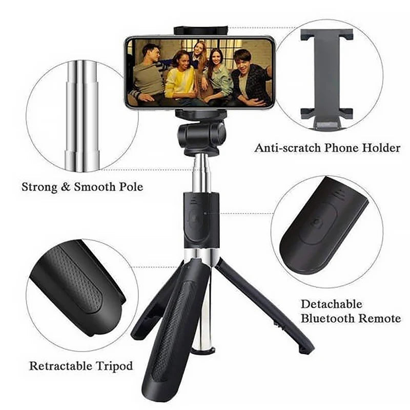 H1 Wireless Bluetooth Selfie Stick Tripod | 3-in-1 Foldable Monopod Stand with Phone Holder for Travel & Outdoor Use