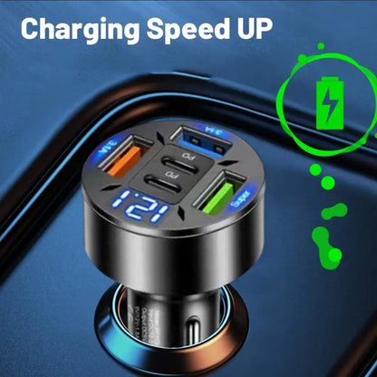 250W 5-Port Car Charger | Fast Charging PD & QC3.0 USB-C Adapter for iPhone & Smartphones